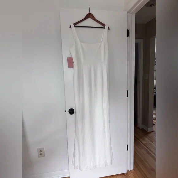 BHLDN Anthropologie Blake square neck Maxi Dress White Gown | Wedding NEW XL - Picture 4 of 10